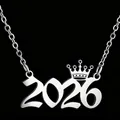 Elegante zilveren roestvrijstalen 2026 kroon cijfer hanger ketting voor stijlvolle dames - Zilver (2026)