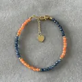 Bohemian beaded bracelet with orange and blue natural stones and a gold heart charm - Orange and Blue Alternating Beaded Style (Bracelet 8)