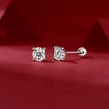 Pendientes de plata de ley S925 con piedras brillantes y cierre de bola roscado. - Pendientes de diamantes de laboratorio (1ct) / Plata 925