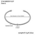 Silver stainless steel bamboo-textured open cuff bracelet size S with measurements - L / Spring Spiral Style / Steel Color Bracelet (Z161-L)