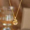 Exquisite gold-plated apple hollow 3D pendant necklace with colorful crystal stones - Multi-color Diamond Hollow Apple Pendant (9406)
