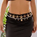 Bohemian Sommer Strand goldene Taillenkette mit Seesternen Muscheln und Perlen für Damen - Gold Seestern Imitationsperle Taillenkette (22)