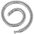 Thick stainless steel curb link chain necklace for men hip-hop style silver tone - 45cm / 8mm Width Lobster Clasp