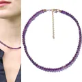 Élégant collier de perles en améthyste naturelle avec chaîne dorée réglable femme - 38+5cm / Perle ronde violette