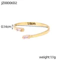 Anillo abierto de acero inoxidable dorado con circones rosas y medidas detalladas - Dorado + Circonita rosa