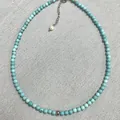 Collier fait main en perles de pierre naturelle bleu clair avec détail de perle - Turquoise avec perles en acier / 38+5cm / Turquoise