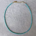 Collier artisanal de perles en pierre naturelle facettées avec fermoir doré réglable - Style Turquoise Mince / 38+5cm / Bleu sarcelle