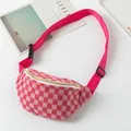 Stylish pink checkered sports waist bag with adjustable strap and premium golden zipper - 27.5*8*15cm / Red