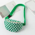 Green and white checkered fanny pack with adjustable strap for sports and travel use - 27.5*8*15cm / Green