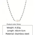 Collier en acier inoxydable argenté avec un pendentif perle blanche, 40 cm plus 5 cm - Collier de perles artificielles (LM012-1)
