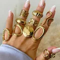 Juego de 10 anillos de oro irregulares con texturas de lava y formas orgánicas - Vintage Ring Set (6495201HB)