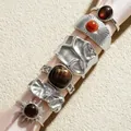Juego de anillos de plata vintage estilo lava con piedras preciosas y ojo de gato - Estilo de Lava de Girasol Retro (6512802HB) / Juego de 6 / Plateado