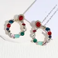 Pendientes de aro con gemas geométricas de colores y aguja de plata 925 para mujer - Pendientes de aro con strass de colores