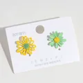 Pendientes de margaritas mates amarillas y verdes con agujas de plata 925 para mujer - Pendientes de Margarita Pequeña