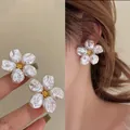 Elegant white baroque pearl flower stud earrings with golden center, 925 silver needle - Baroque Pearl Flower Style (A2064) / White