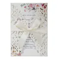 Élégante invitation de mariage découpée au laser avec paillettes et nœud en satin blanc - Ivoire Pailleté
