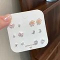 Set di orecchini a lobo con farfalla rosa e zirconi delicati con perni in argento per donna - Set di Orecchini a Bottone con Cuore Grande Rosa
