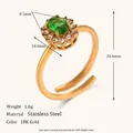 18K gold plated stainless steel ring featuring a green oval zircon with crystal halo accents - Oval Flower Zircon Open Ring - Gold - Green Stone