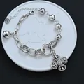 Vintage Silberperlenarmband mit Vajra-Anhänger und S925-Tag in SKU-Detailansicht - Retro Vajra Stil (SL0558)