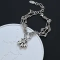 Vintage S925 silver Fleur de Lis charm bracelet with multi-layer chains - Antique Fleur-de-lis Multi-layer Style (SL0543)