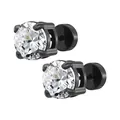 Boucles d'oreilles en acier titane noir style hip hop avec grands zircons ronds clairs - Zirconia Rond 4mm / Fermoir Disque Noir Zirconia Blanc (Seul)