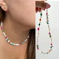 Collier bohème en perles d'eau douce avec perles de coquillage colorées - Perle avec Perles de Riz intercalaires / 38+5cm