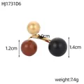 Elegante anello geometrico con tre sfere smaltate colorate in oro, marrone e nero. - Perle Oro Opaco Marrone-Rosso e Nero (HJ1731D6)