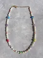 Collier de perles fait main avec perles en verre millefiori colorées style dopamine - Fleur de Cœur Multicolore / 38+5cm