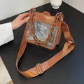 Stylish brown transparent square crossbody bag with chunky plastic chain and wide strap - Brown