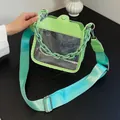 Fashionable transparent green square bag with plastic chain and wide turquoise strap. - Light Green