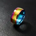 Polished 8mm wide stainless steel rainbow ring with a vibrant iridescent finish - Colorful