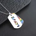 Men's stainless steel rainbow dog tag necklace with personalized cutout letter pendant - LOVE Rainbow Style with Pearl Chain