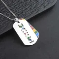 Stainless steel rainbow military dog tag necklace for men featuring alphabet cutout design - PRIDE Letter Style with Round Bead Chain