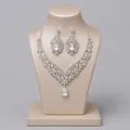 Elegantes Set aus silbernem Strassschmuck mit Tropfenhalskette und passenden Ohrringen - Silberfarbenes Strass-Luxus-Party-Schmuckset NS-J6503S