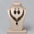 Elegantes schwarzes Strass-Schmuckset mit Halskette und Ohrringen für formelle Bankette - Schwarzes Strass-Luxus-Party-Schmuckset NS-J6503GBLK