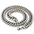 Schwere Edelstahl-Panzerkette für Herren mit polierter Oberfläche in Silberoptik. - 10mm Doppelglied (Karabinerverschluss) / 18cm / Silber