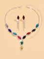 Detailed view of colorful crystal marquise-cut gemstone necklace and earring set - 650 Multicolor