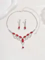 Elegant silver-toned necklace and earring set featuring vibrant red crystal water drops - 1341 Red