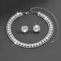 Elegant sparkling rhinestone choker necklace and matching stud earrings jewelry set - 1479 Silver
