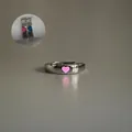 Luminous heart ring with adjustable silver band and pink glowing heart design detail - Adjustable Open / Heart / Pink