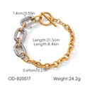 Two-tone gold and silver stainless steel chunky chain bracelet with OT toggle clasp - Two-Tone Thick Link Bracelet (XZ-B20517)