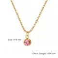 Gold plated stainless steel necklace featuring a round pink crystal pendant, 45+5cm chain length - Gold Color (July - Pink)