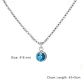 Elegant silver stainless steel box chain necklace featuring a circular blue crystal pendant - 6*6mm (45+5cm) / Steel Color (December - Blue)