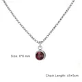 Minimalist stainless steel necklace featuring a round red zircon pendant with box chain - 6*6mm (45+5cm) / Steel Color (February - Purple)