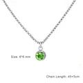 Stainless steel chain necklace with 6x6mm green round zircon pendant, 45+5cm length - 6*6mm (45+5cm) / Steel Color (August - Light Green)