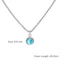 Stainless steel necklace with blue round cubic zirconia pendant on silver box chain - Steel Color (March - Light Blue)