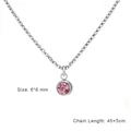 Silver stainless steel necklace with round pink zircon pendant and 45cm box chain - Steel Color (June - Pink Purple)