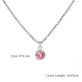 Minimalist stainless steel necklace featuring a 6mm round pink zircon pendant and box chain - Steel Color (July - Pink)