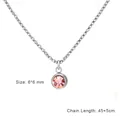Elegant silver stainless steel necklace with round pink zircon crystal pendant for women - Steel Color (October - Rose Pink)