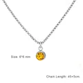 Stainless steel necklace with a faceted round yellow zircon pendant and adjustable chain - Steel Color (November - Yellow)